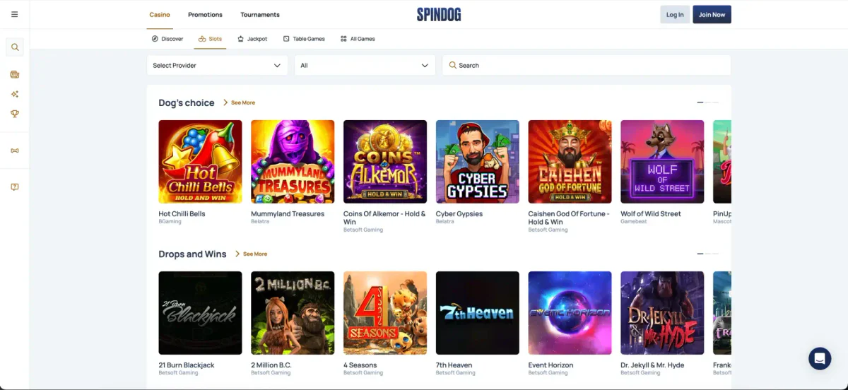 spindog casino games